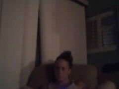 Beautiful girl playing video games in her nightgown getting horny and thinking about dick