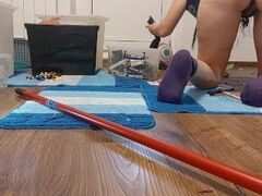 Sexy milf, hairy pussy, big ass, vacuum cleaner in empty house. Latina with big hairy tits.